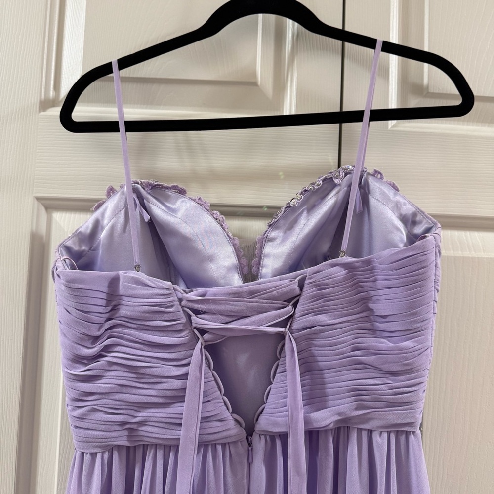 FIESTA Lavender Prom Dress Sequin Chiffon Formal Gown Lace Up Back L - Picture 7 of 8